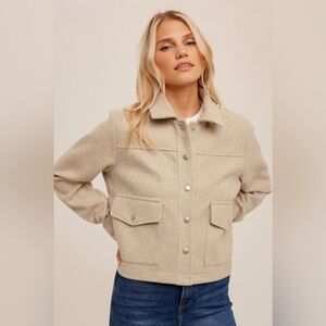 NWT Hem & Thread Oatmeal Snap Cropped Jacket